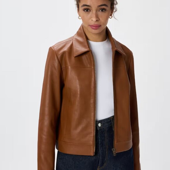 Quince 100% Leather Cropped Zip-Front Jacket – Dark Cognac Brown – Size XL – NWO - Picture 3 of 3